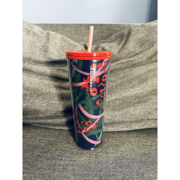 Starbucks Summer 2021 Venti Tumbler Green Blue Red Cheeta Print 24 oz Cup - Picture 1 of 7